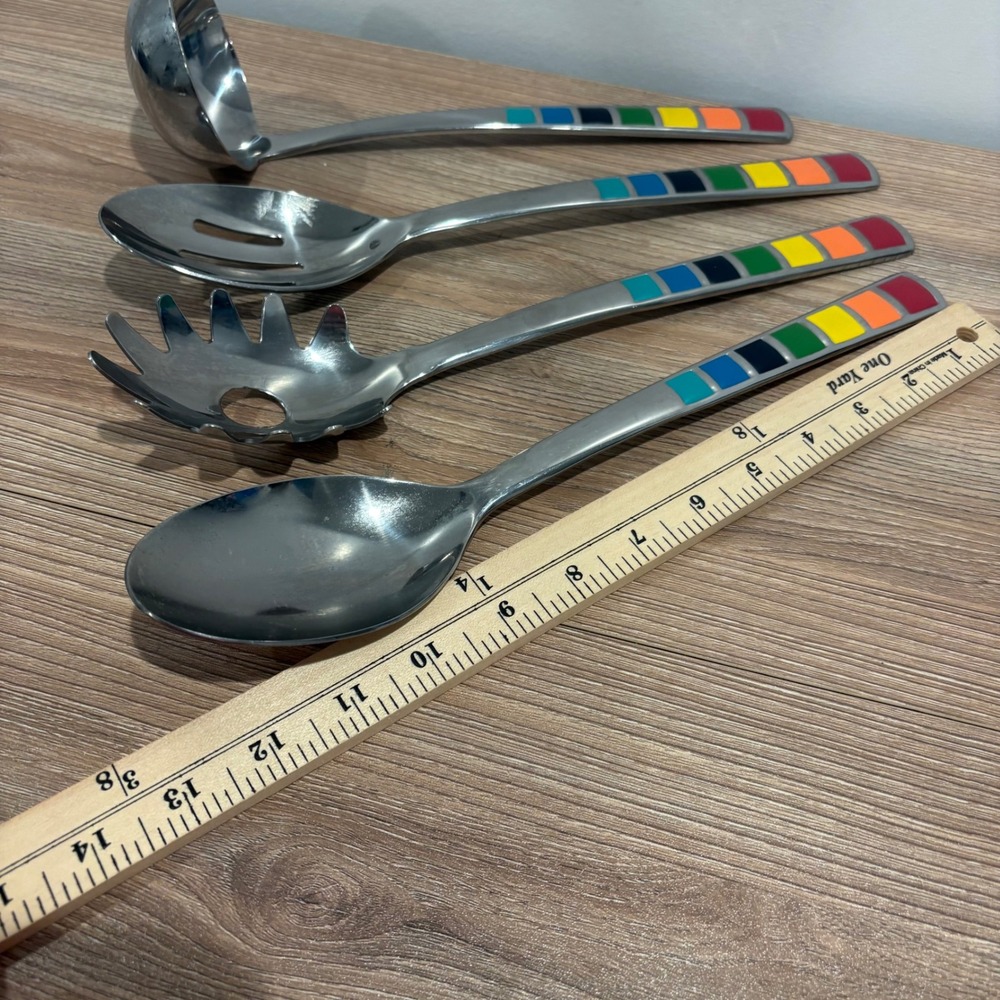 Fiesta Celebration Rainbow Striped Serving Utensil Set Silver 12 in - Picture 3 of 12